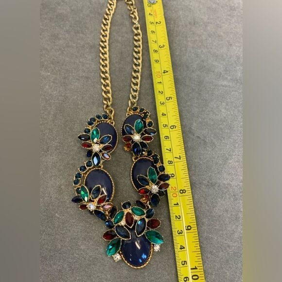 Talbots multicoloured gem jewelled rhinestone chunky statement necklace - Picture 9 of 12